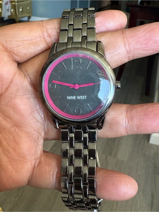 Women’s Nine West Black Metal Bracelet Watch with Pink Accents main image 5